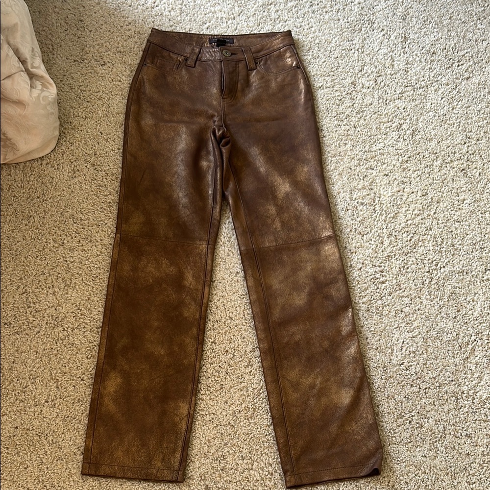 Christopher Blue Leather Brown Straight Leg Jeans